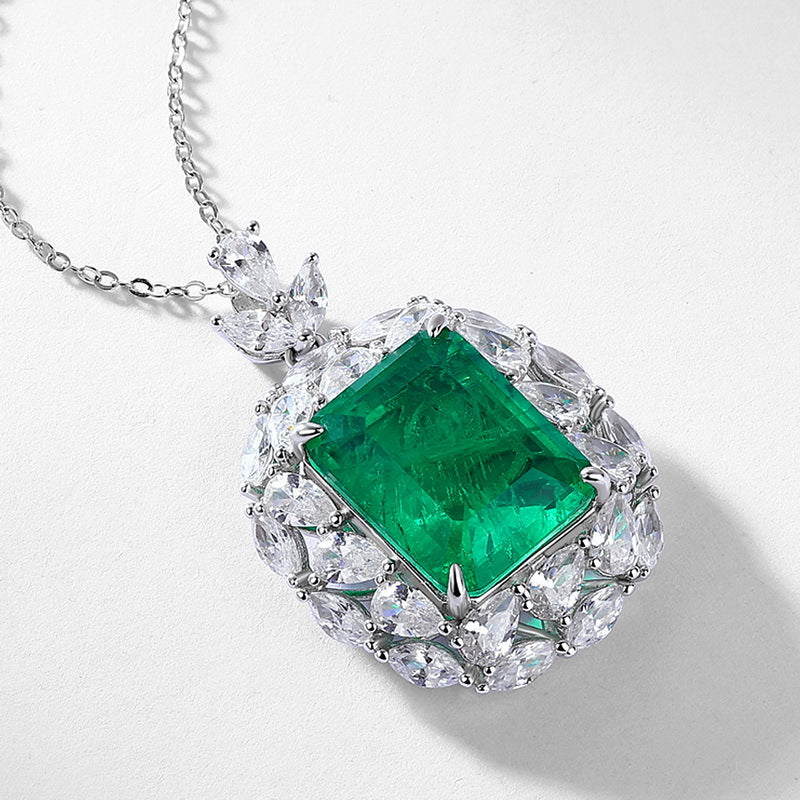 Tropical Radiance: Paraiba-Blue Lab-Grown Emerald Pendant Necklace | 925 Silver | Dapaza