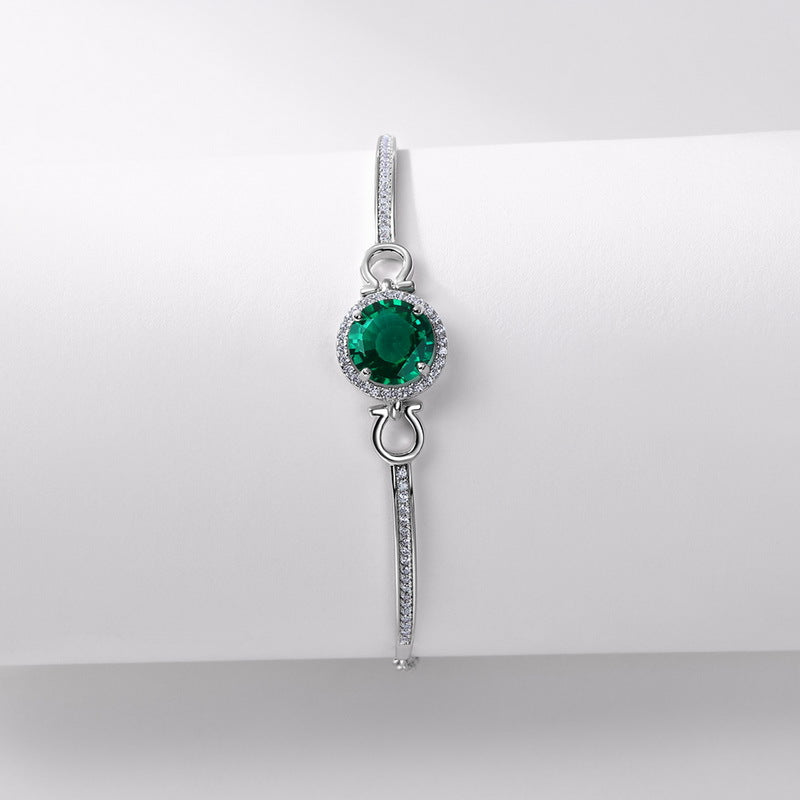Vintage Lab-Grown Emerald Halo Bracelet - S925 Sterling Silver