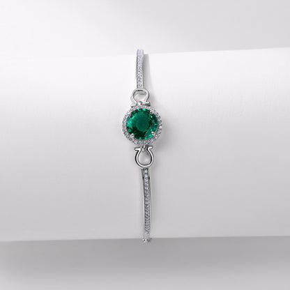 Vintage Lab-Grown Emerald Halo Bracelet - S925 Sterling Silver