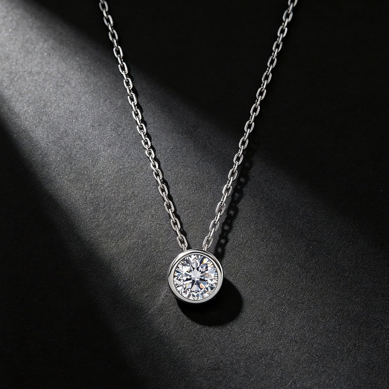 Minimalist 1.0CT Round Brilliant Cut CVD Lab Grown Diamond Bezel Necklace | S925 Sterling Silver Solitaire Clavicle Chain for Women - Dapaza