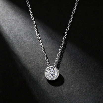 Minimalist 1.0CT Round Brilliant Cut CVD Lab Grown Diamond Bezel Necklace | S925 Sterling Silver Solitaire Clavicle Chain for Women - Dapaza