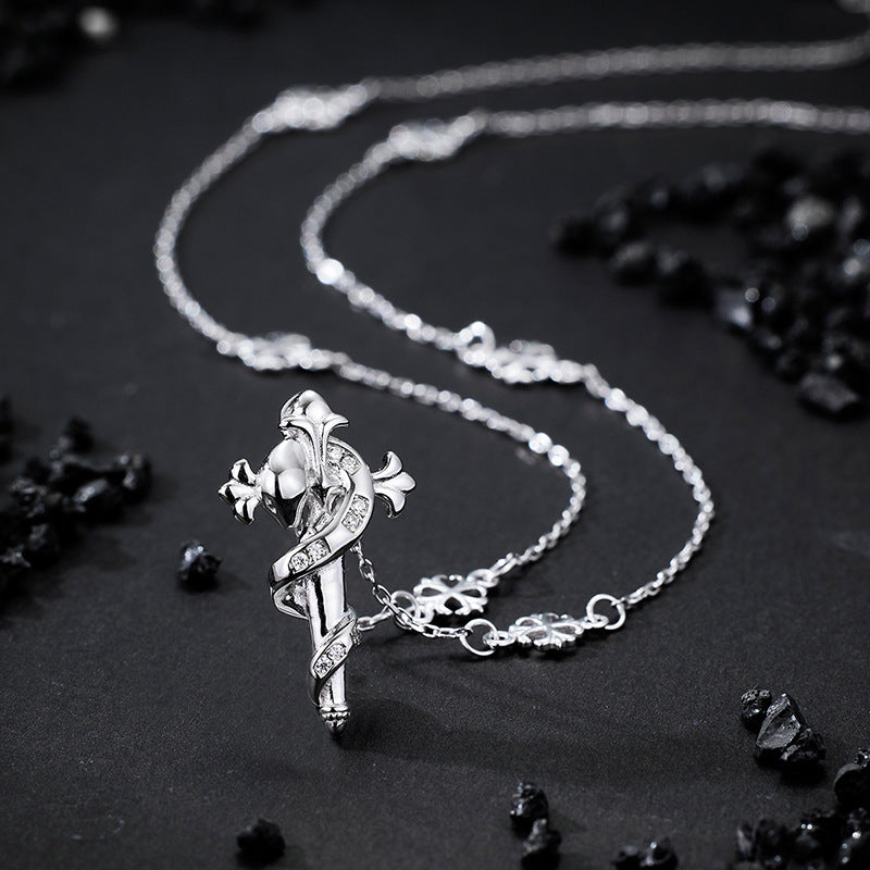 S925 Sterling Silver Necklace Stacked Personalized Iris Snake Scepter Cross Clavicle Chain