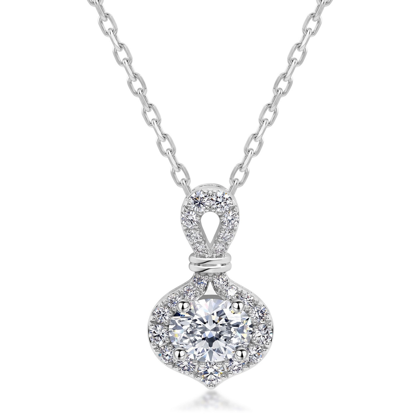 Luxury 1.05CT Oval Cut Lab Grown Diamond Halo Pendant Necklace | S925 Sterling Silver Ribbon Bail Clavicle Chain for Women - Dapaza