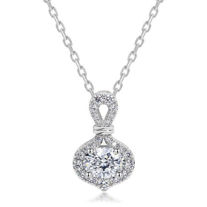 Luxury 1.05CT Oval Cut Lab Grown Diamond Halo Pendant Necklace | S925 Sterling Silver Ribbon Bail Clavicle Chain for Women - Dapaza