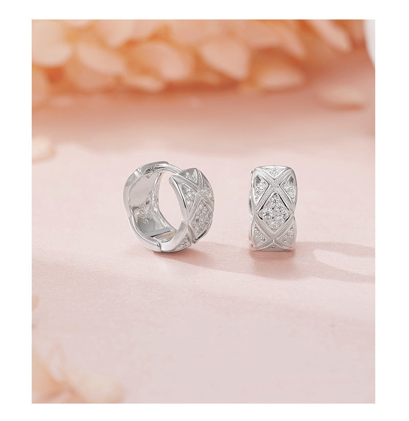 High-end 925 Sterling Silver Statement Earrings with Intricate Diamond Lattice Design for Women