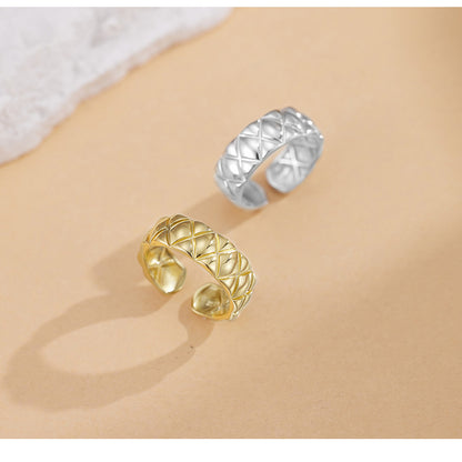 Classic S925 Sterling Silver Diamond Pattern Ring - Heavily Crafted, Exquisite, and Adjustable Open Ring
