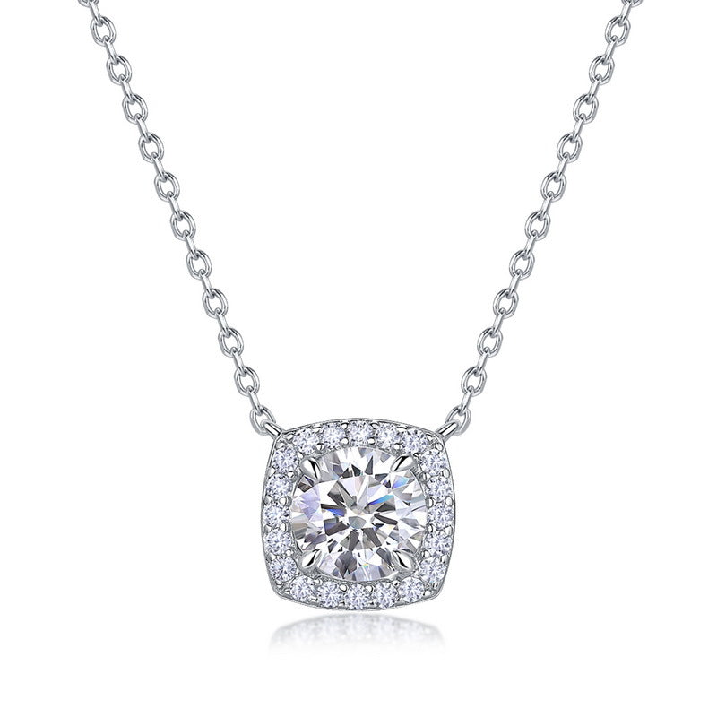 Cushion Cut Crushed Ice Lab-Grown Diamond Halo Necklace - S925 Sterling Silver
