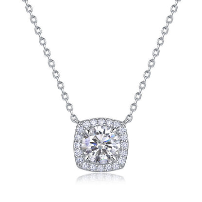 Cushion Cut Crushed Ice Lab-Grown Diamond Halo Necklace - S925 Sterling Silver