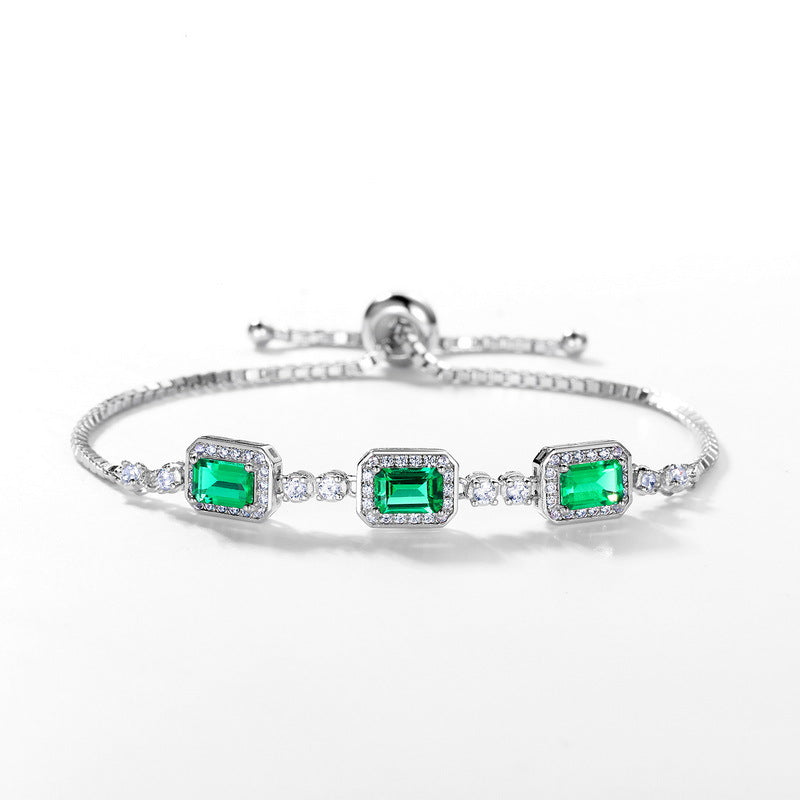 Dapaza Artisan Lab-Grown Emerald Tennis Bracelet | S925 Silver Diamond Accent