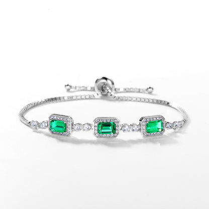 Dapaza Artisan Lab-Grown Emerald Tennis Bracelet | S925 Silver Diamond Accent