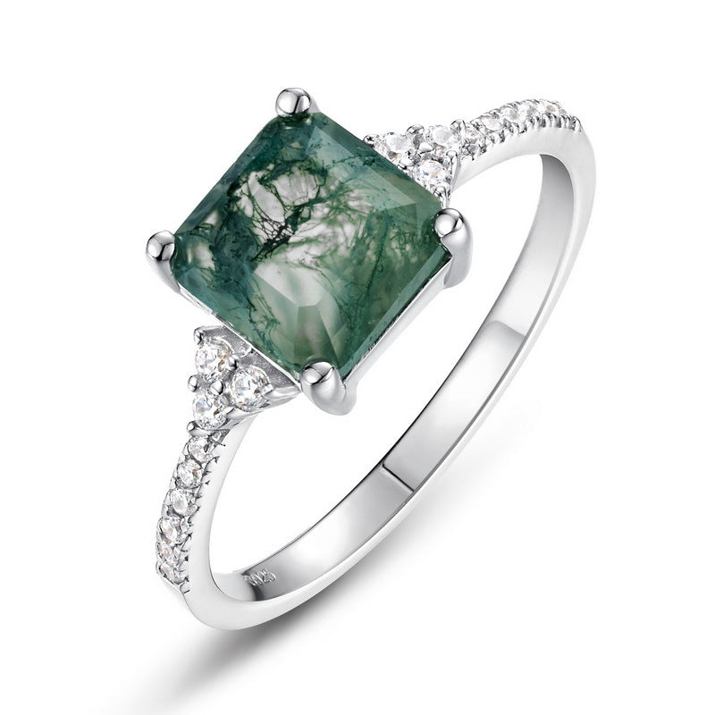 Pear-Cut Natural Moss Agate Ring - 10K Gold & S925 Sterling Silver Band