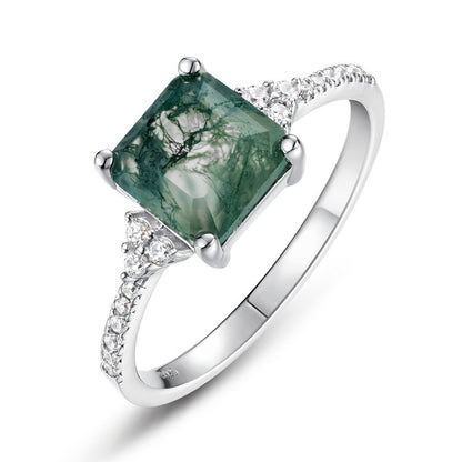 Pear-Cut Natural Moss Agate Ring - 10K Gold & S925 Sterling Silver Band