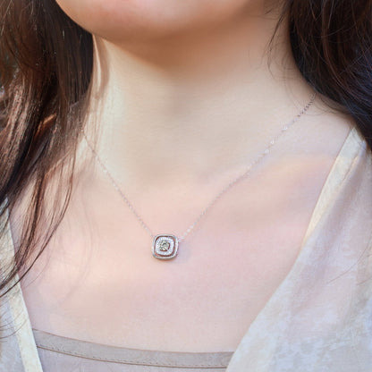 Geometric Hollow Square Lab-Grown Diamond Necklace - S925 Sterling Silver