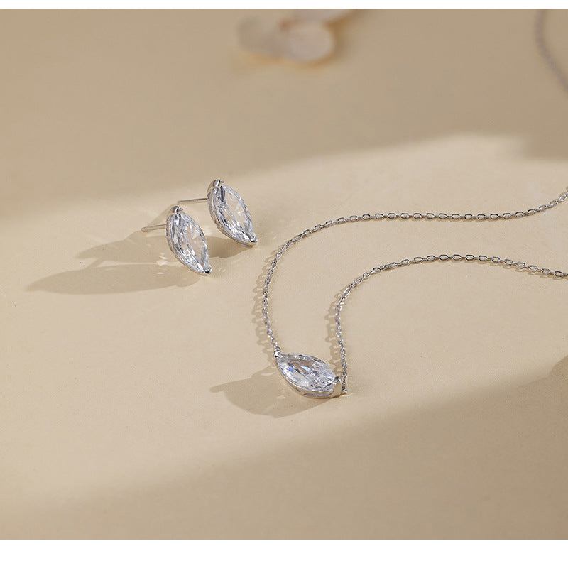 Hot New Product S925 Sterling Silver Marquise Zircon Necklace Women's Trendy Simple Stacked Clavicle Chain