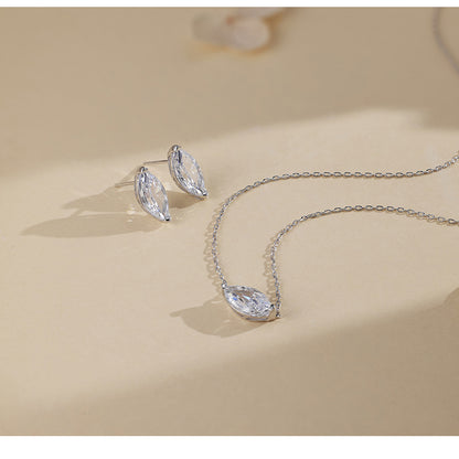 Hot New Product S925 Sterling Silver Marquise Zircon Necklace Women's Trendy Simple Stacked Clavicle Chain