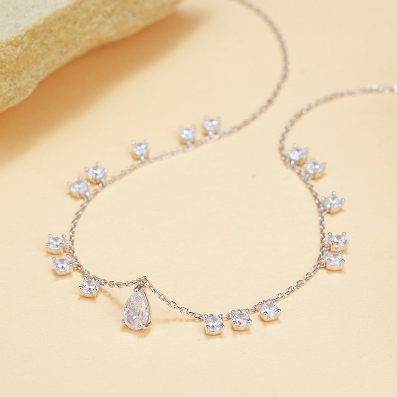 S925 Sterling Silver Necklace Zircon Elegant Temperament Versatile Premium Sense Clavicle Chain