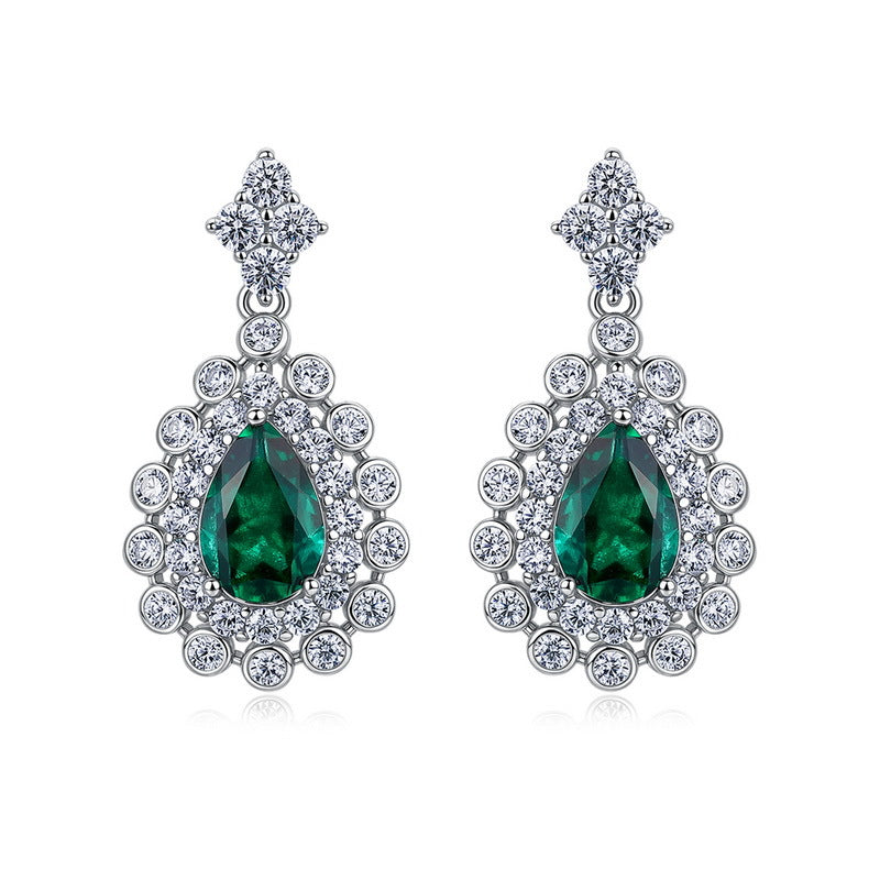 Statement Geometric Lab-Grown Emerald & Ruby Shield Studs | 925 Silver | Dapaza