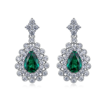 Statement Geometric Lab-Grown Emerald & Ruby Shield Studs | 925 Silver | Dapaza