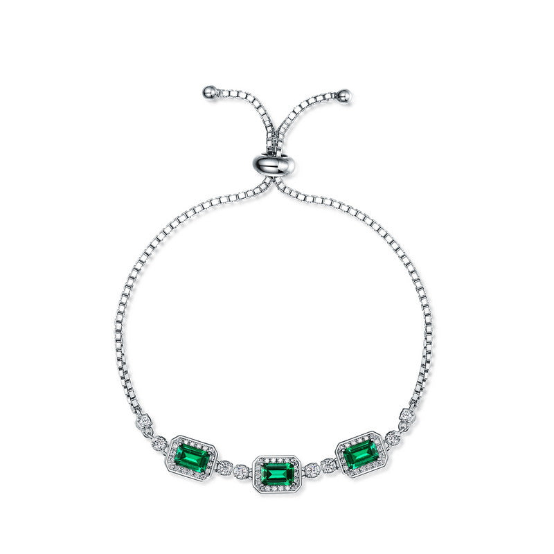 Dapaza Artisan Lab-Grown Emerald Tennis Bracelet | S925 Silver Diamond Accent
