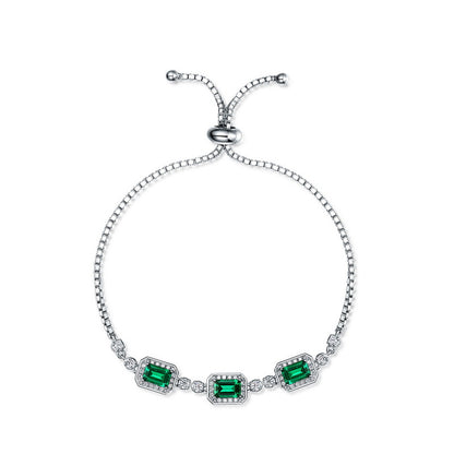 Dapaza Artisan Lab-Grown Emerald Tennis Bracelet | S925 Silver Diamond Accent