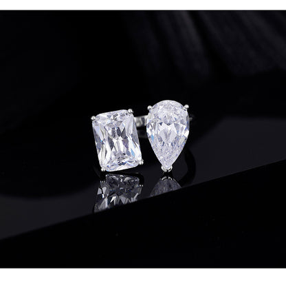 S925 Sterling Silver Ring Water Drop Large Sugar Cube Geometric Design Niche Personality Trend Opening Adjustable Ring