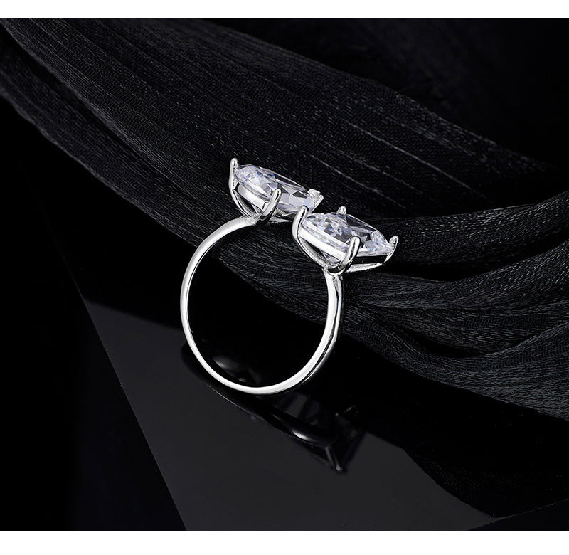 S925 Sterling Silver Ring Water Drop Large Sugar Cube Geometric Design Niche Personality Trend Opening Adjustable Ring