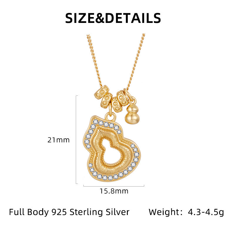 S925 Sterling Silver Gold Cut Out Gourd Necklace for Women Micro-embedded Zirconium Accessible Luxuryniche Style Design Classy Sense Clavicle Chain