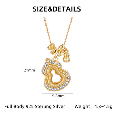 S925 Sterling Silver Gold Cut Out Gourd Necklace for Women Micro-embedded Zirconium Accessible Luxuryniche Style Design Classy Sense Clavicle Chain