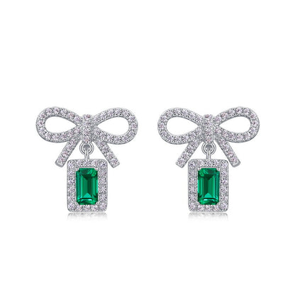 Dapaza Bow-Knot Lab-Grown Emerald Stud Earrings | S925 Sterling Silver