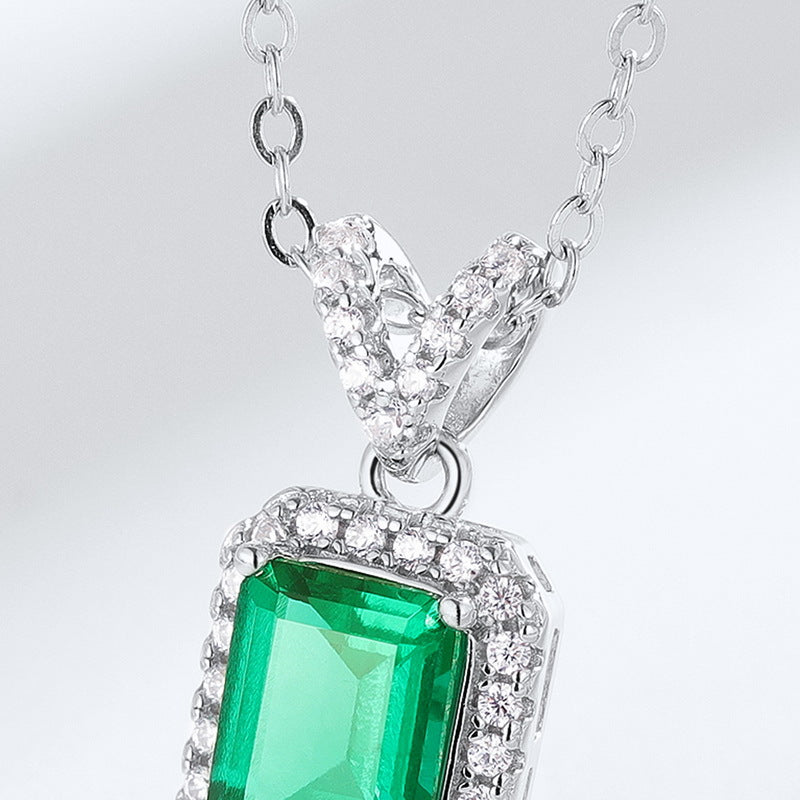 Dapaza Modernist Geometric Lab-Grown Emerald Pendant | Luxury S925 Silver