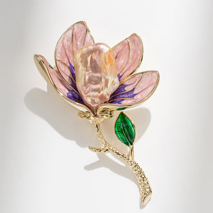 Dapaza Vintage Enamel Pink Baroque Magnolia Brooch