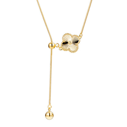Sweater Chain Autumn and Winter Long 925 Sterling Silver Three-dimensional Lucky Grass Adjustable Necklace