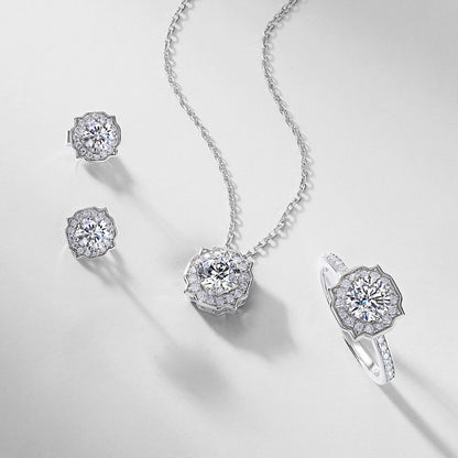 Geometric Round 1ct Lab Grown Diamond Necklace for Women S925 Silver Square Clavicle Chain