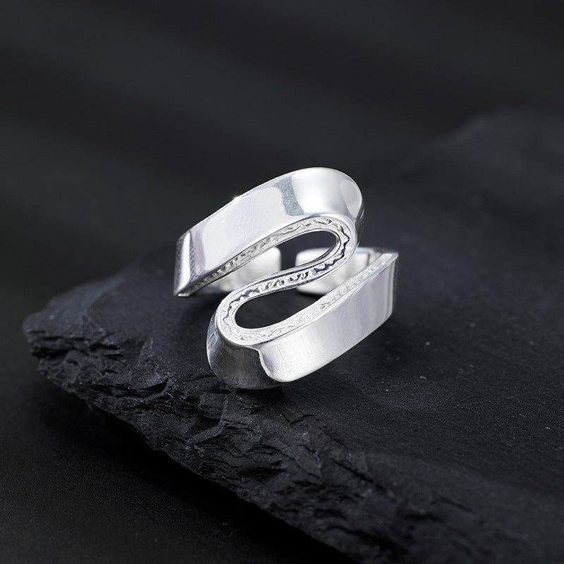 S925 Sterling Silver Ring Feminine Geometric Curve S-Shaped Adjustable Ring