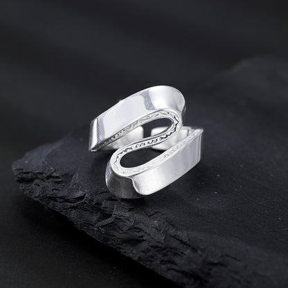 S925 Sterling Silver Ring Feminine Geometric Curve S-Shaped Adjustable Ring