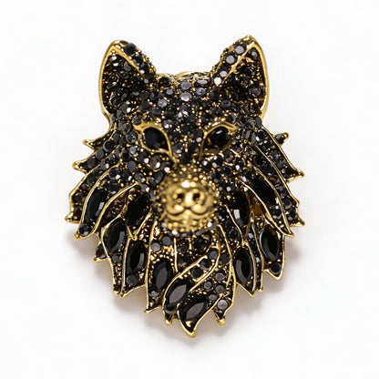 Retro Rhinestone Wolf Head Brooch