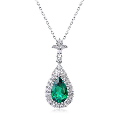 Dapaza Heirloom-Style Lab-Grown Emerald Collarbone Necklace | S925 Sterling Silver