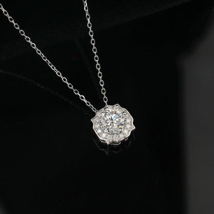 Geometric Round 1ct Lab Grown Diamond Necklace for Women S925 Silver Square Clavicle Chain