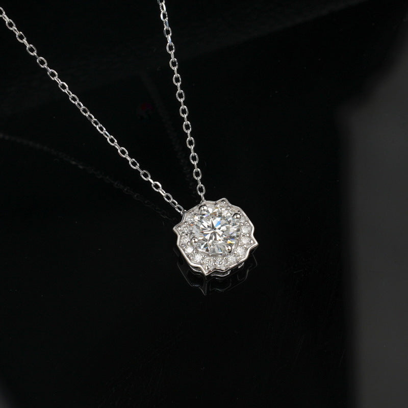 Geometric Round 1ct Lab Grown Diamond Necklace for Women S925 Silver Square Clavicle Chain