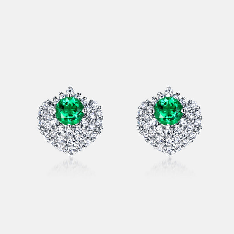 Geometric Shield 0.6CT Lab-Grown Emerald Cluster Stud Earrings -  925 Sterling Silver