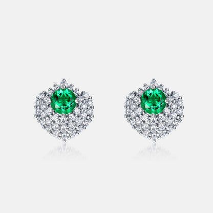 Geometric Shield 0.6CT Lab-Grown Emerald Cluster Stud Earrings -  925 Sterling Silver