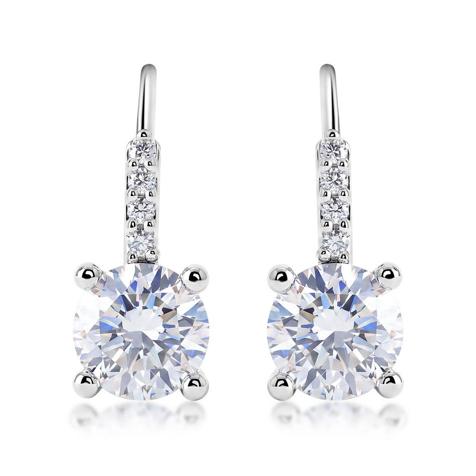 Modern 1.68CTW Round Brilliant Cut HPHT Lab Grown Diamond Leverback Earrings | S925 Sterling Silver Pavé Accented Drop Studs - Dapaza