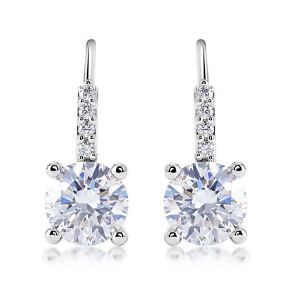 Modern 1.68CTW Round Brilliant Cut HPHT Lab Grown Diamond Leverback Earrings | S925 Sterling Silver Pavé Accented Drop Studs - Dapaza