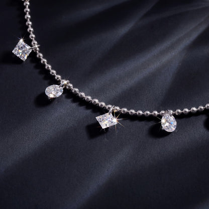 Playful 1.65CTW Round & Geometric Princess Cut HPHT Lab Grown Diamond Dangle Charm Bead Bracelet | S925 Sterling Silver Dainty Layering Chain - Dapaza