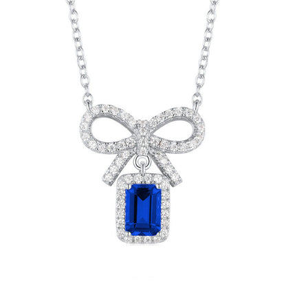 Modern Bow: Radiant Lab-Grown Emerald Ribbon Necklace | S925 Silver | Dapaza