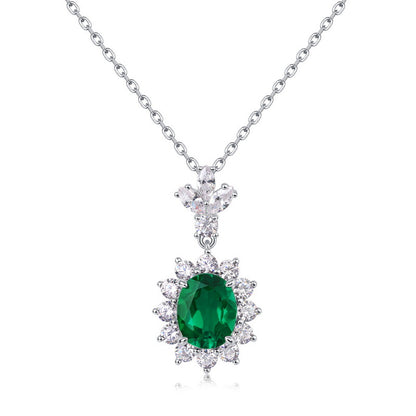 Radiant Lab-Grown Emerald Sunflower Pendant Necklace - 925 Sterling Silver