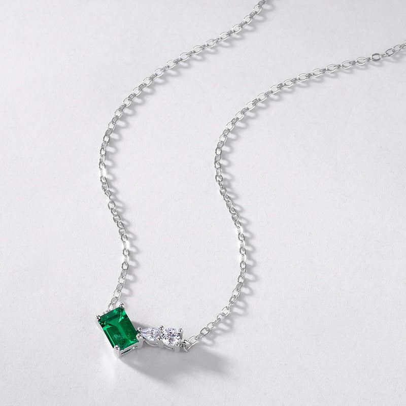 Asymmetric Lab-Grown Emerald Clavicle Necklace - S925 Sterling Silver