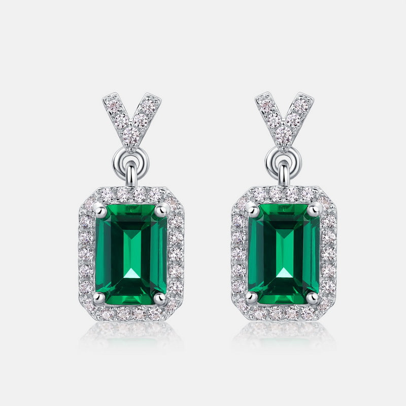 Chic Emerald-Cut Lab-Grown Emerald Drop Earrings - 925 Sterling Silver
