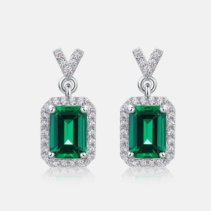 Chic Emerald-Cut Lab-Grown Emerald Drop Earrings - 925 Sterling Silver