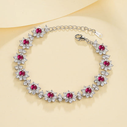 Lab-Grown Emerald Sunflower Bracelet - S925 Sterling Silver Floral Jewelry